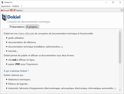Le site d'accueil décrit les fonctions clés et la licence de l'application.